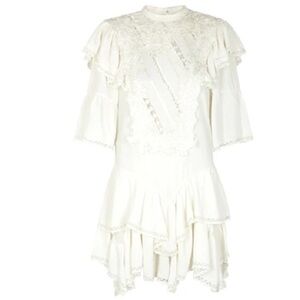 ISABEL MARANT Lima Ruffled Embroidered Crepe Mini Dress Elegant Lace White Dress